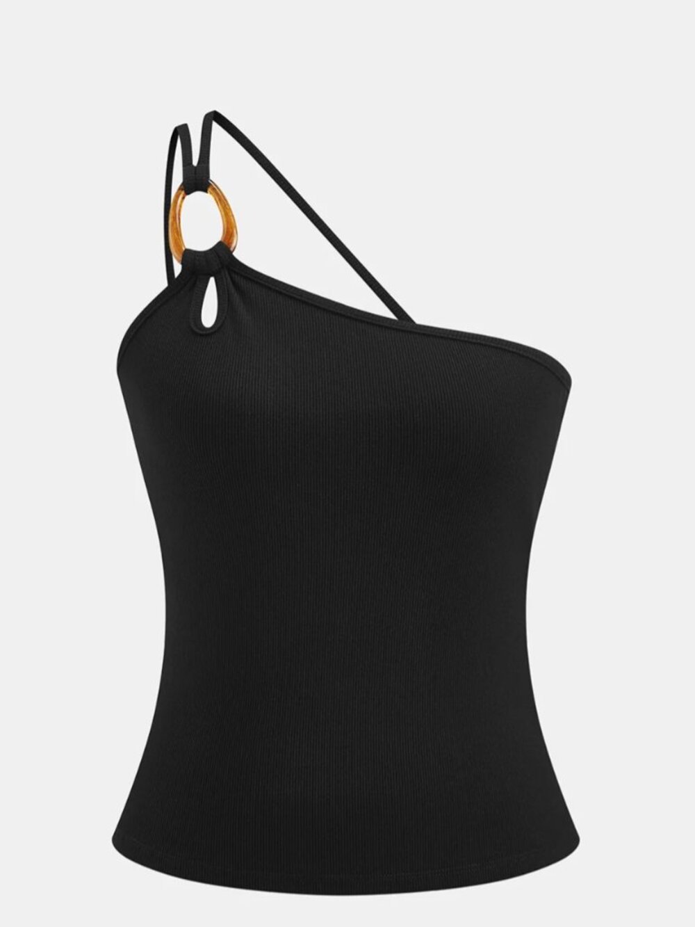 Commense Ring Detail One Shoulder Ribbed Top XS